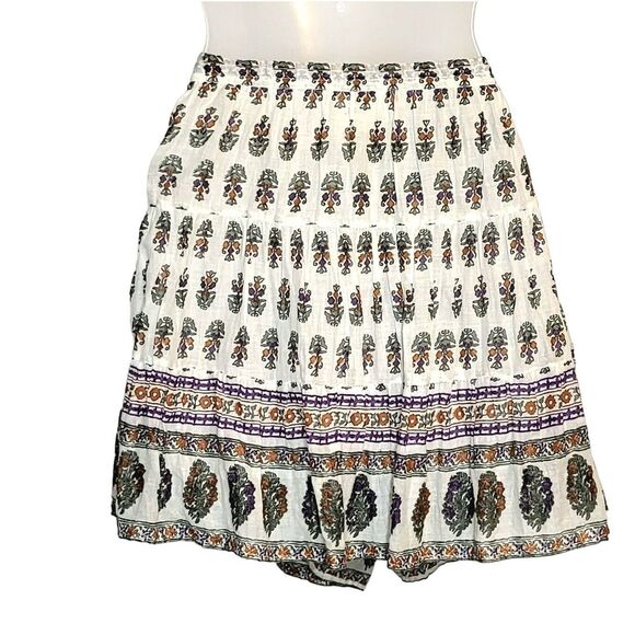 Free People Boho Floral block Print Beachy Gypsy Style Drawstring Waist Skirt OS - Picture 3 of 12